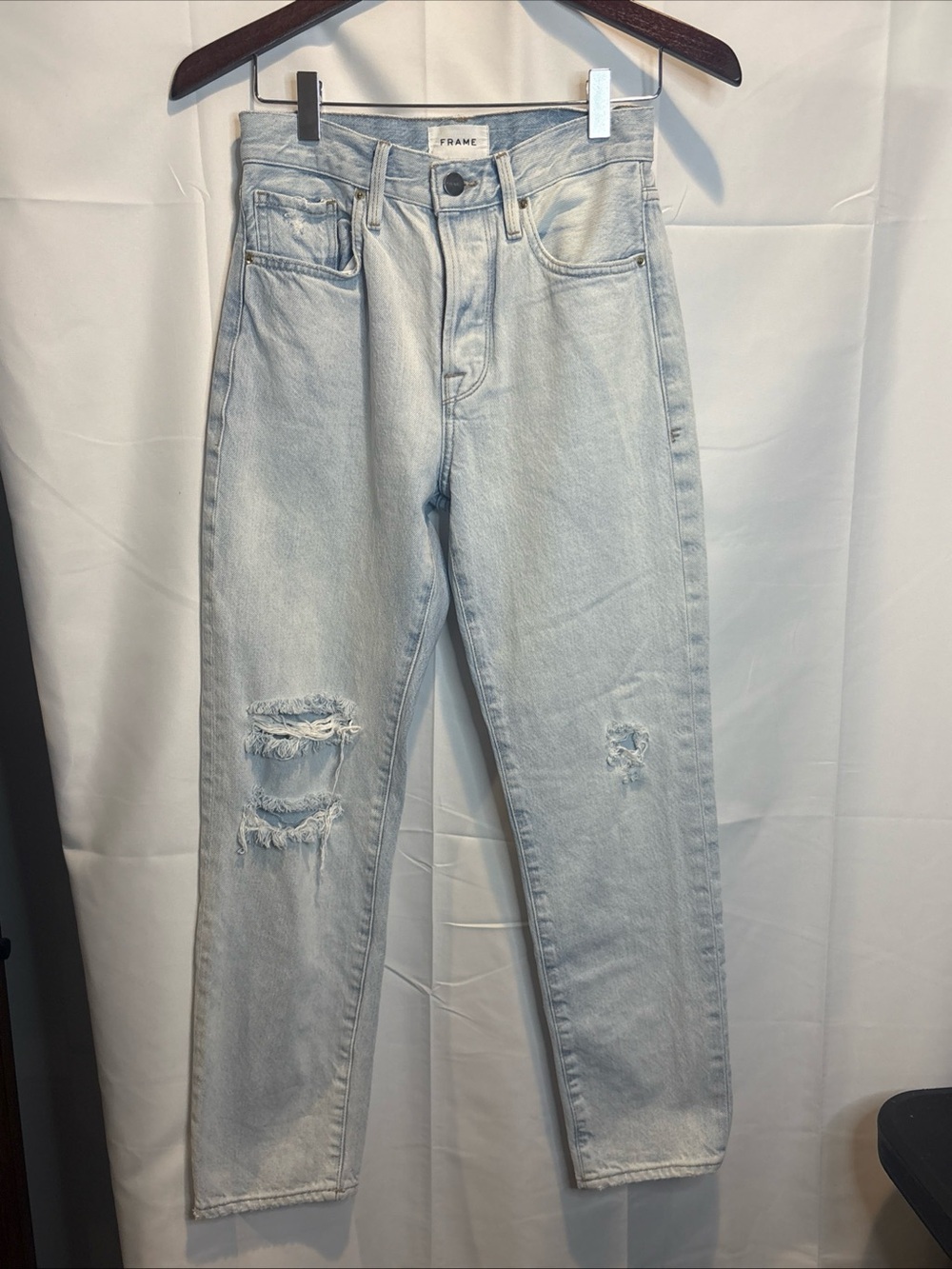 Frame Denim Light Blue High-Rise Distressed Jeans